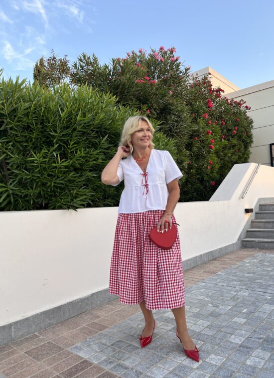 Αρχική 10 Βαμβακερό σετ καρό  φούστα και τοπ με μανίκια