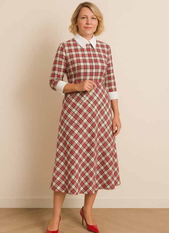 Αρχική 8 Γυναικείο φόρεμα καρό με αποσπώμενο γιακά και  μαντσέτες